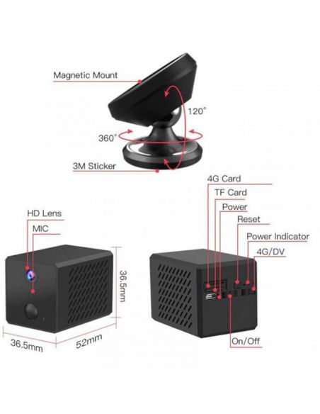 Camera espion 4g - extreme autonomie - grand angle - support camera
