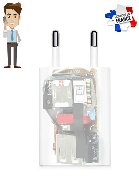 Chargeur IPhone micro espion GSM - intérieur